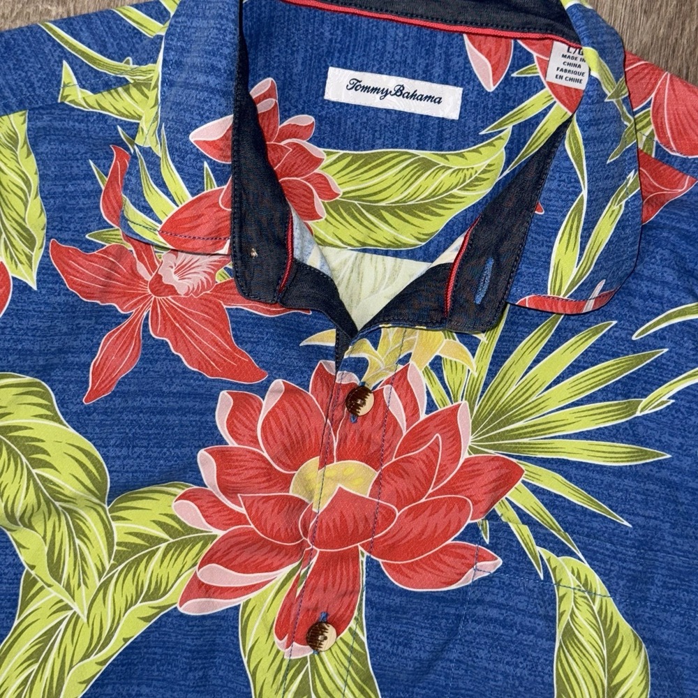 Tommy Bahama IslandZone Silk Camp Shirt Colorful Floral Hawaiian Men's Large